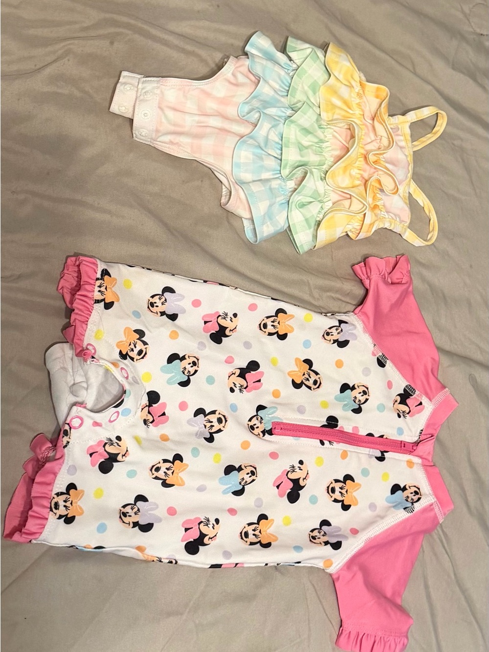 Girls' Pink Short-Sleeve One-Piece Swim Romper with Character Print